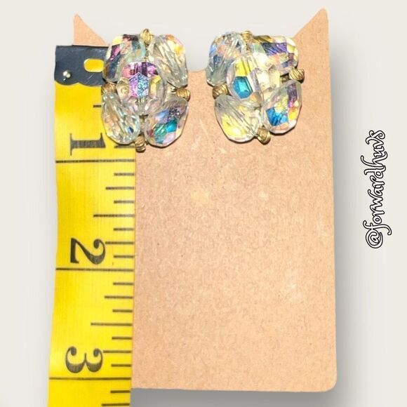 Vintage Clip On Earrings Aurora Borealis Beads - Picture 10 of 12